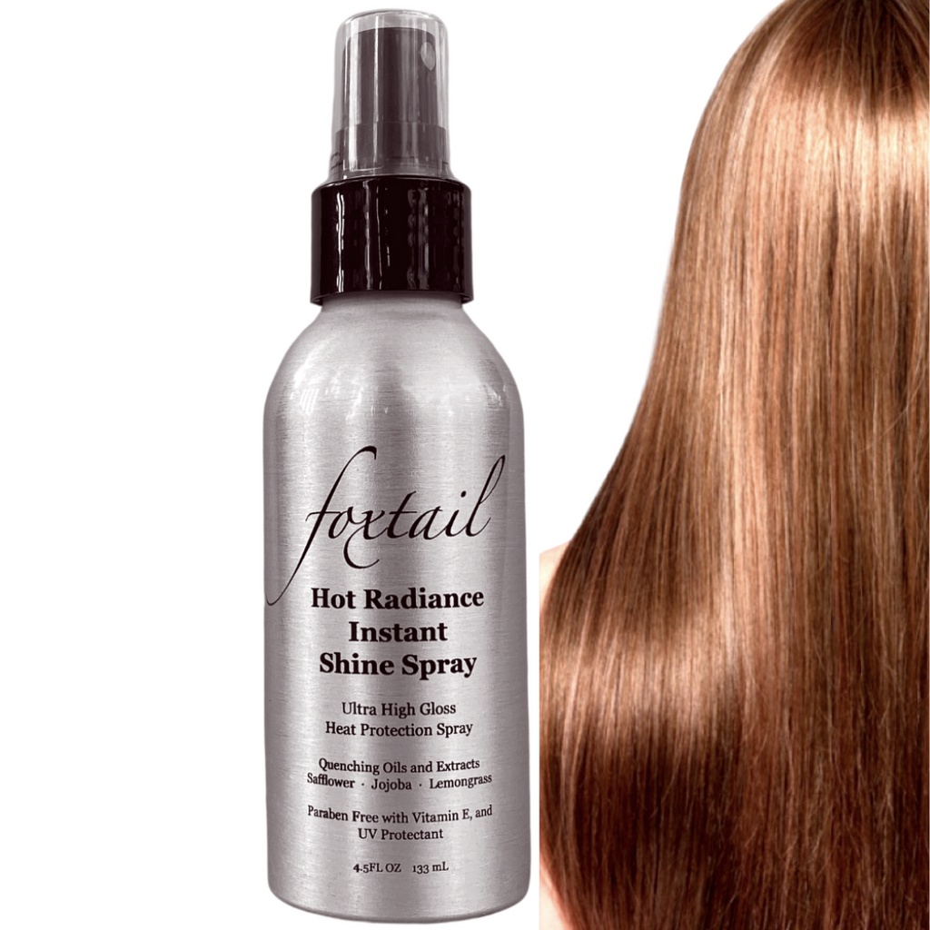 Foxtail Hot Radiance Instant Shine Spray - Advanced Heat Shield for Flat Irons and Heat Styling - Smooths & Seals Hair Cuticle - 4.5 Fl Oz