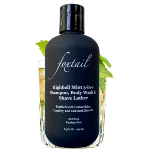 Foxtail Highball Mint 3-in-1 Shampoo, Body Wash & Shave Lather – Featuring Lemon Balm, Comfrey & Oak Bark Extracts – SLS & Paraben Free - 8.5 Fl Oz